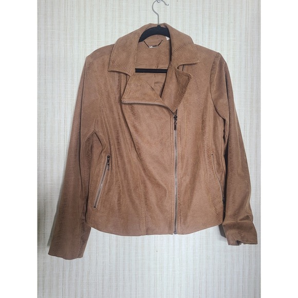 Chico's Jackets & Blazers - Chicos Brown Faux Snakeskin Moto Jacket Women Size 2